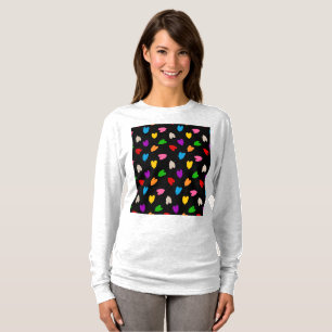 Colourful Love Hearts Pattern Design Black  T-Shirt