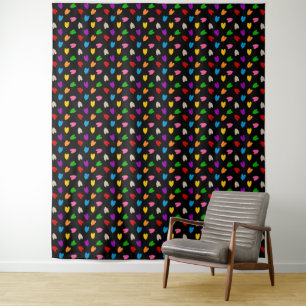 Colourful Love Hearts Pattern Design Black  Tapestry