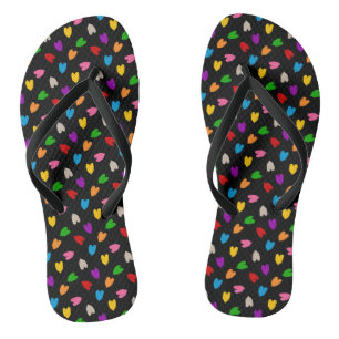 Colourful Love Hearts Pattern Design Black Thongs