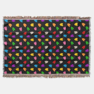 Colourful Love Hearts Pattern Design Black Throw Blanket