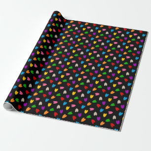 Colourful Love Hearts Pattern Design Black  Wrapping Paper