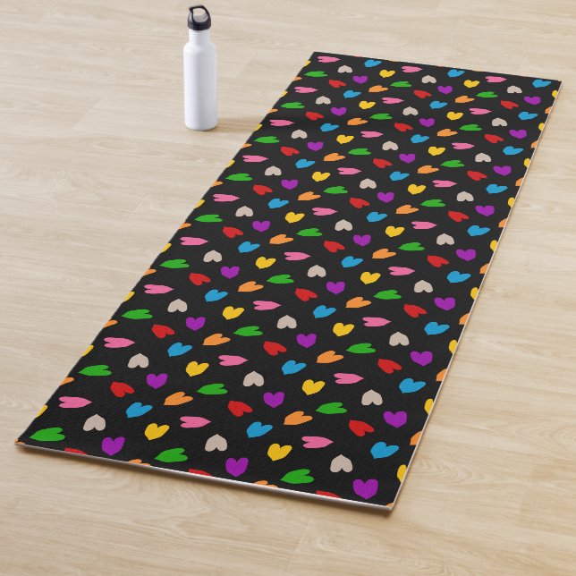 Colourful Love Hearts Pattern Design Black  Yoga Mat (In Situ)