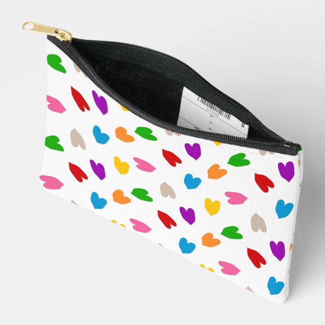 Colourful Love Hearts Pattern Design White  Accessory Pouch (Open)
