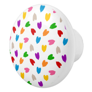 Colourful Love Hearts Pattern Design White  Ceramic Knob