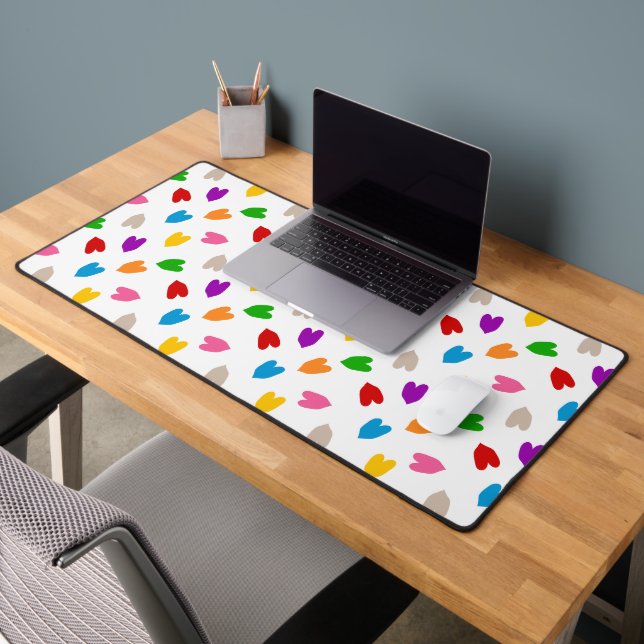 Colourful Love Hearts Pattern Design White  Desk Mat (Office 2)