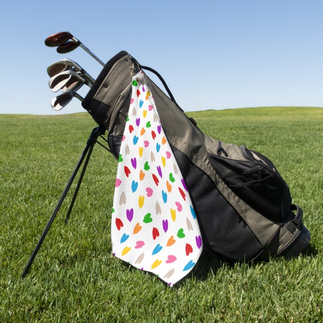 Colourful Love Hearts Pattern Design White  Golf Towel (Green)