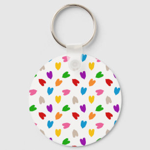 Colourful Love Hearts Pattern Design White  Key Ring