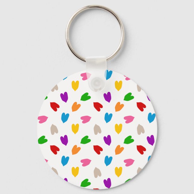 Colourful Love Hearts Pattern Design White  Key Ring (Front)