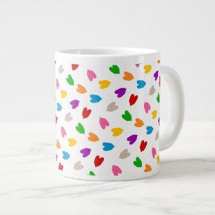 Colourful Love Hearts Pattern Design White Large Coffee Mug