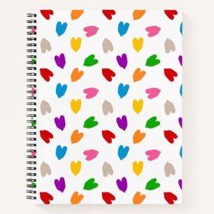 Colourful Love Hearts Pattern Design White Notebook