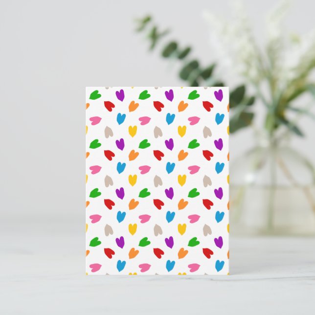 Colourful Love Hearts Pattern Design White  Postcard (Standing Front)