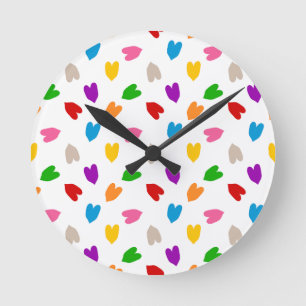 Colourful Love Hearts Pattern Design White  Round Clock