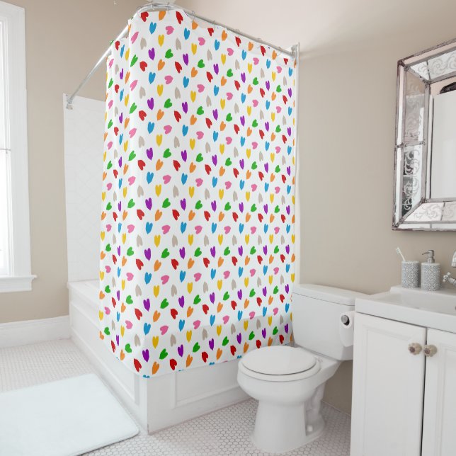 Colourful Love Hearts Pattern Design White  Shower Curtain (In Situ)