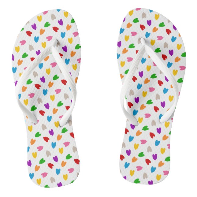 Colourful Love Hearts Pattern Design White  Thongs (Footbed)