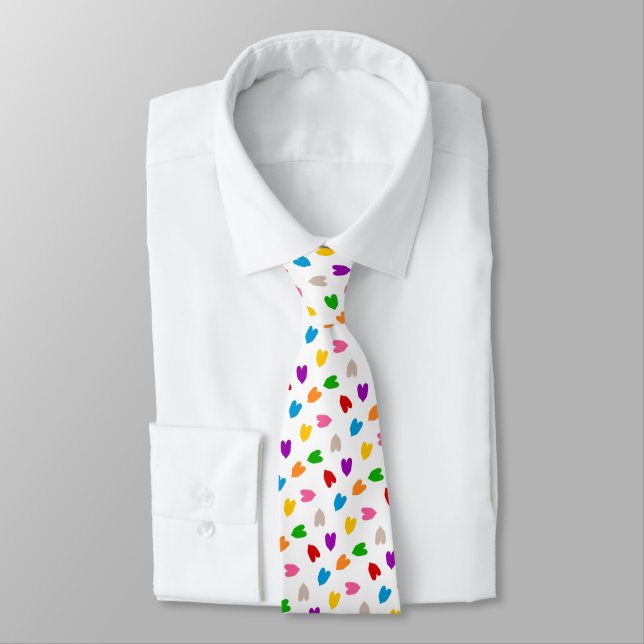 Colourful Love Hearts Pattern Design White  Tie (Tied)