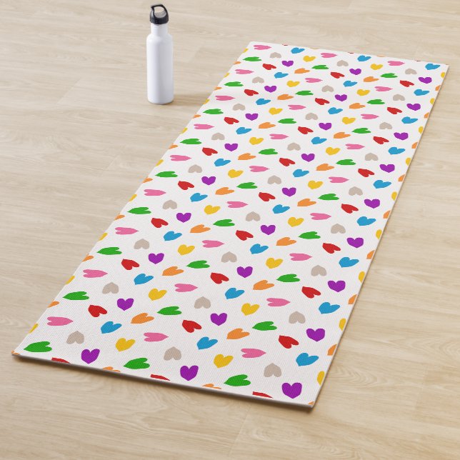 Colourful Love Hearts Pattern Design White  Yoga Mat (In Situ)