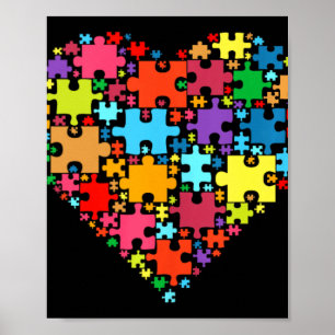 Colourful Love Hearts Shape - Puzzle Autism Awaren Poster