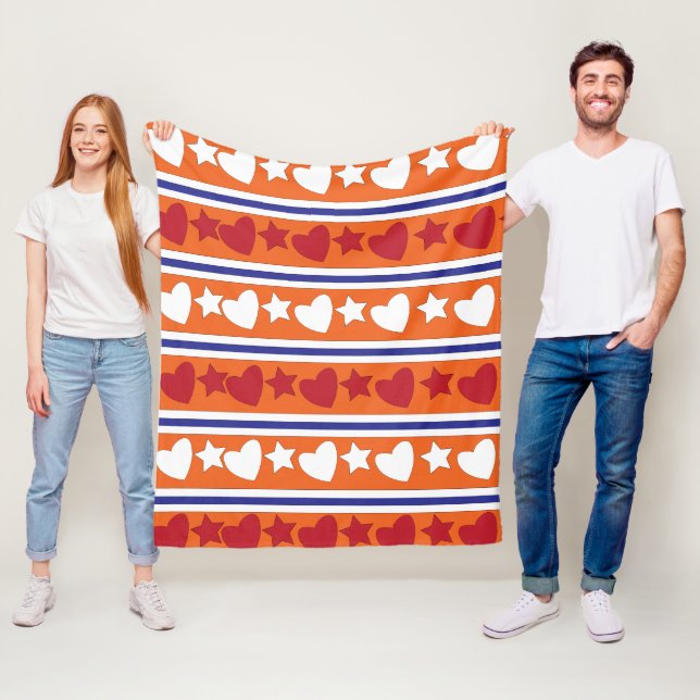 Colourful Love Hearts Star Stripes Pattern Fleece Blanket (In Situ)