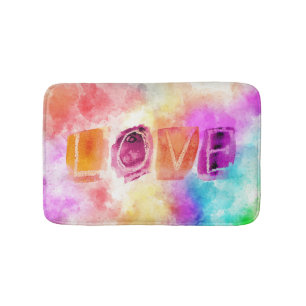 Colourful Love in Watercolor Bath Mat