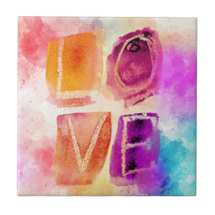 Colourful Love in Watercolor Ceramic Tile