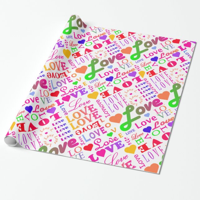 Colourful Love, Love, Love, Love, Love, Love, Love Wrapping Paper (Unrolled)