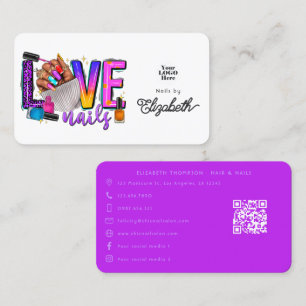 Colourful "Love Nails" Slogan Chic Nail Salon Business Card
