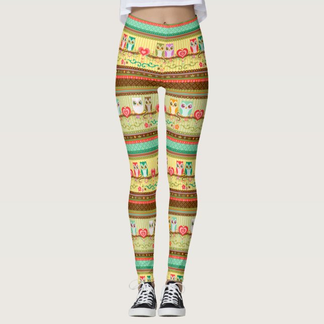 Colourful Love Owls Leggings (Front)