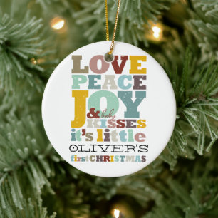 Colourful Love Peace Joy And Baby Kisses Cute Phot Ceramic Ornament