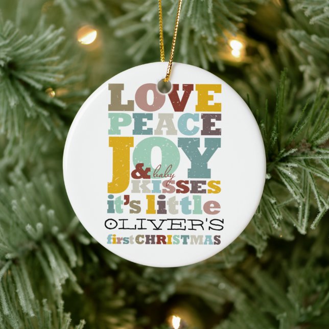 Colourful Love Peace Joy And Baby Kisses Cute Phot Ceramic Ornament (Tree)