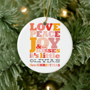 Colourful Love Peace Joy And Baby Kisses Cute Phot Ceramic Tree Decoration
