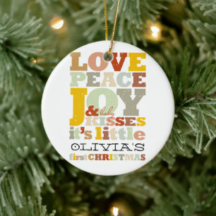 Colourful Love Peace Joy And Baby Kisses Cute Phot Ceramic Tree Decoration