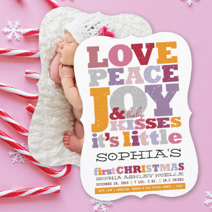 Colourful Love Peace Joy And Baby Kisses Letters Holiday Card
