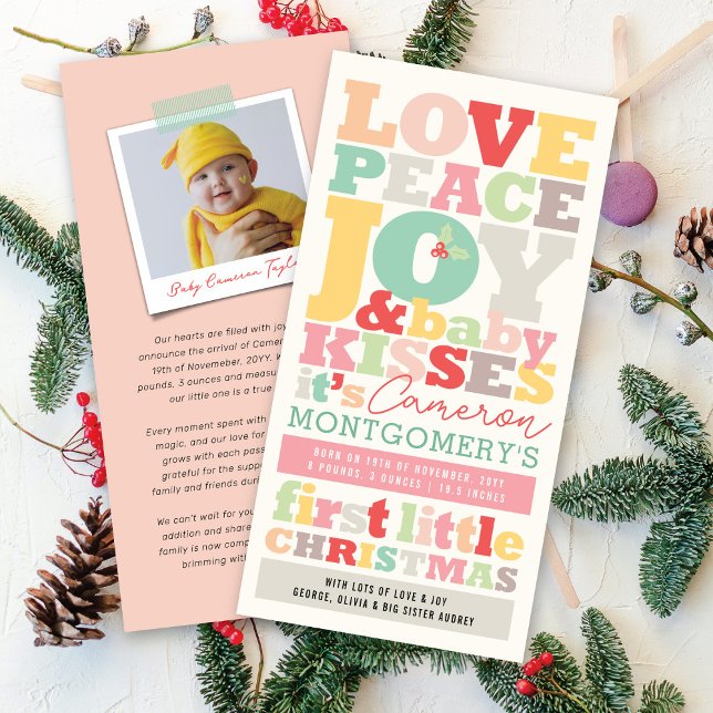 Colourful Love Peace Joy And Baby Kisses Letters Holiday Card (Creator Uploaded)
