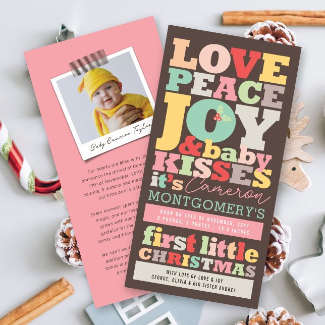 Colourful Love Peace Joy And Baby Kisses Letters Holiday Card (Creator Uploaded)