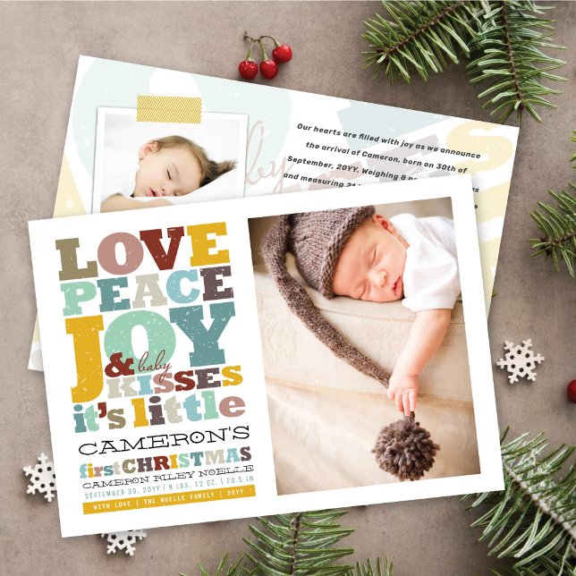 Colourful Love Peace Joy And Baby Kisses Letters Holiday Card (Creator Uploaded)