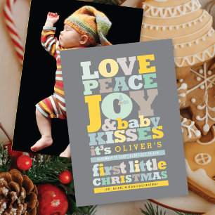Colourful Love Peace Joy And Baby Kisses Letters Holiday Card
