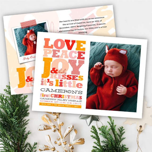 Colourful Love Peace Joy And Baby Kisses Letters Holiday Card (Creator Uploaded)
