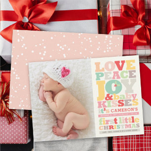 Colourful Love Peace Joy And Baby Kisses Letters Holiday Card
