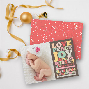 Colourful Love Peace Joy And Baby Kisses Letters Holiday Card