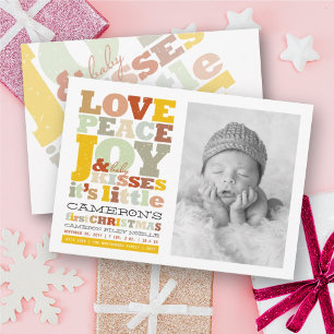 Colourful Love Peace Joy And Baby Kisses Letters Holiday Card