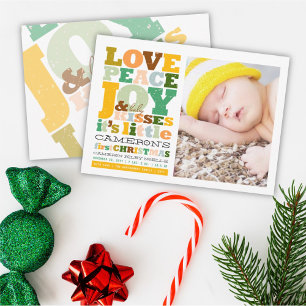 Colourful Love Peace Joy And Baby Kisses Letters Holiday Card
