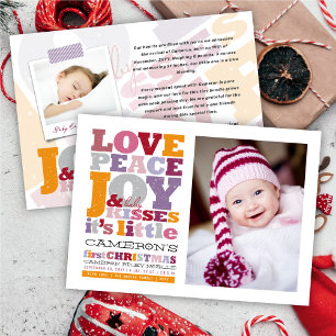 Colourful Love Peace Joy And Baby Kisses Letters Holiday Card