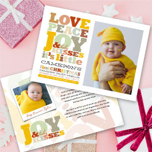 Colourful Love Peace Joy And Baby Kisses Letters Holiday Card
