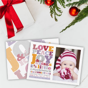 Colourful Love Peace Joy And Baby Kisses Letters Holiday Card
