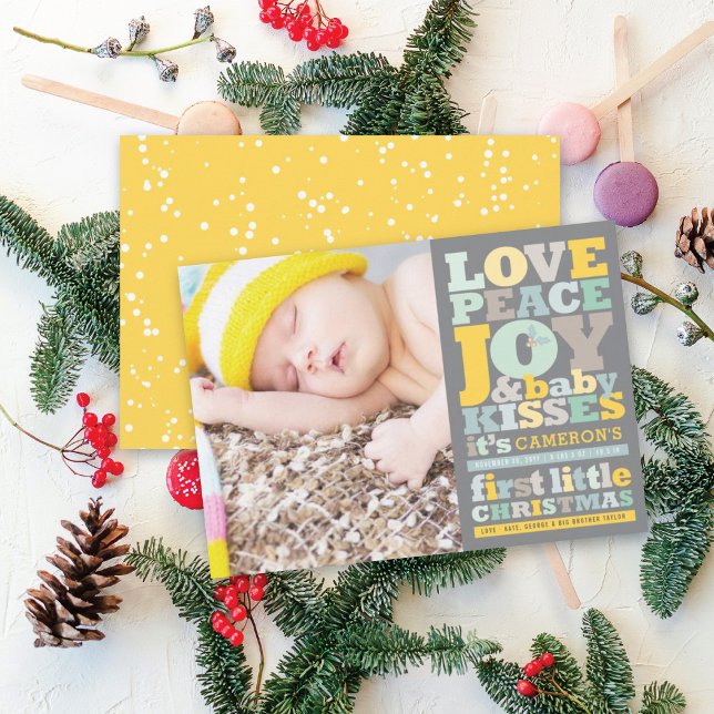 Colourful Love Peace Joy And Baby Kisses Letters Holiday Card (Creator Uploaded)