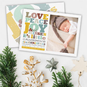 Colourful Love Peace Joy And Baby Kisses Letters Holiday Card