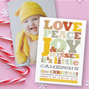 Colourful Love Peace Joy And Baby Kisses Letters Holiday Card