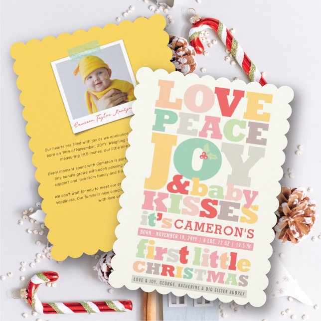 Colourful Love Peace Joy And Baby Kisses Letters Holiday Card (Creator Uploaded)
