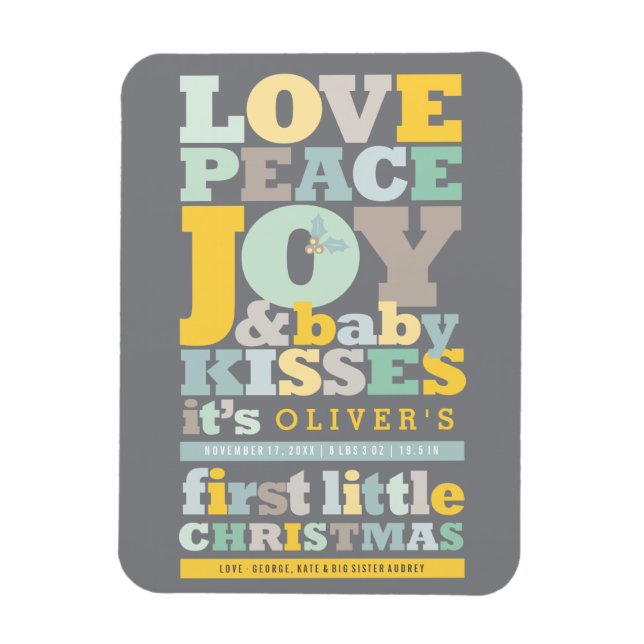 Colourful Love Peace Joy And Baby Kisses Letters Magnet (Vertical)