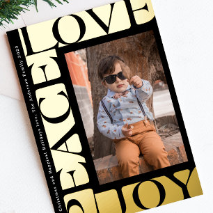 colourful LOVE PEACE JOY photo onyx frame Foil Holiday Card